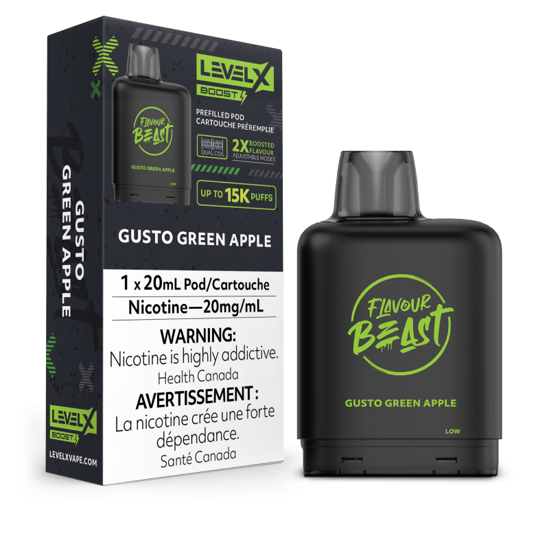 Flavour Beast Level X BOOST Pods 20ml - GUSTO GREEN APPLE