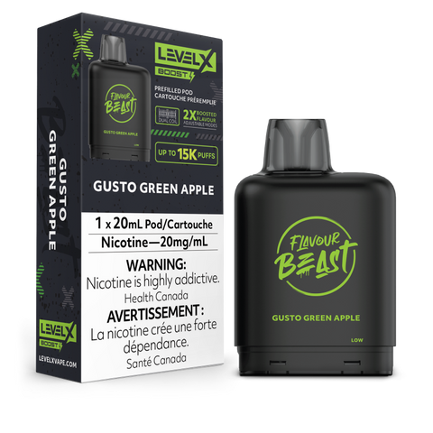 Flavour Beast Level X BOOST Pods 20ml - GUSTO GREEN APPLE