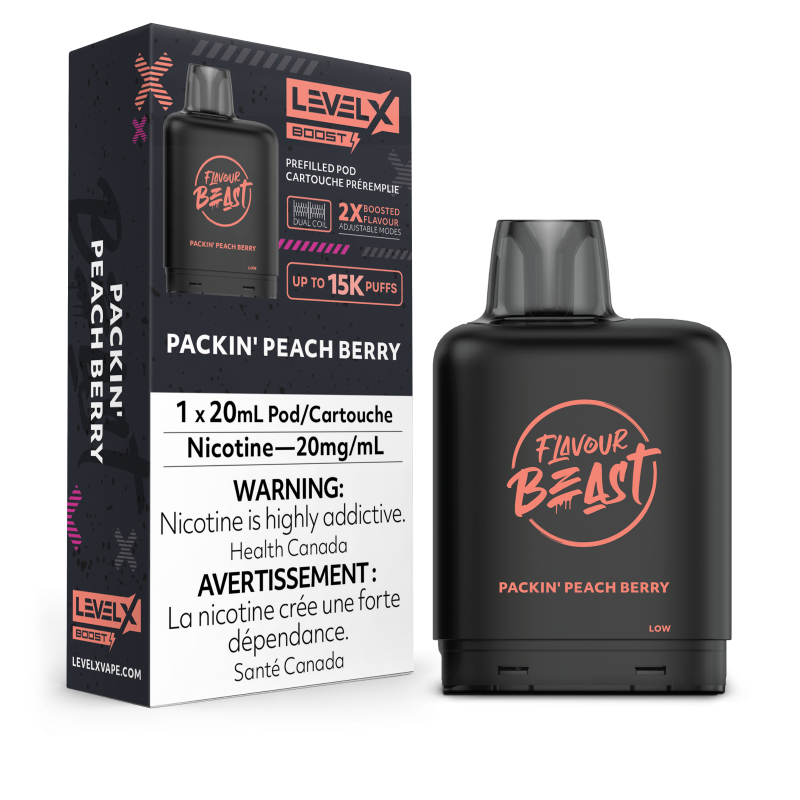 Flavour Beast Level X BOOST Pods 20ml - PACKIN PEACH BERRY