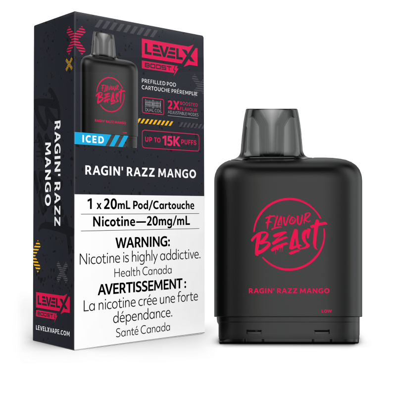 Flavour Beast Level X BOOST Pods 20ml - RAGIN RAZZ MANGO