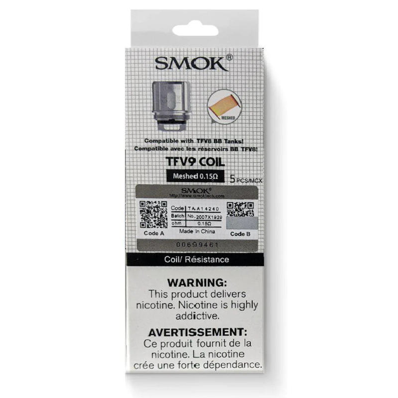 Smok TFV9 Replacement Coil (Compatible with TFV8 Baby/Big Baby & Baby Prince Tank)- 5pk.